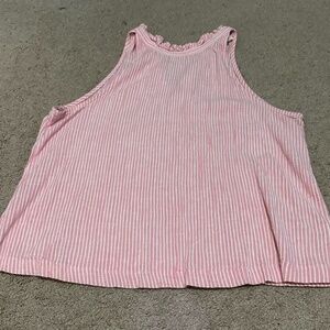 Pink with White stripes short sleeve top.
